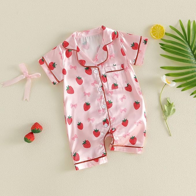 Kuriozud Baby Girl Boy Romper Pajamas Onesie Short Sleeve Button Down Pjs - Image 6