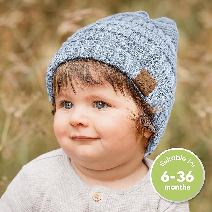 3-Pack Baby Beanies for Boys, Girls - Stretchy Knit Baby Hats, Cute Newborn & Toddler Winter Hat, Soft & Warm Infant Beanie 6-36 Months (Cobalt, M)