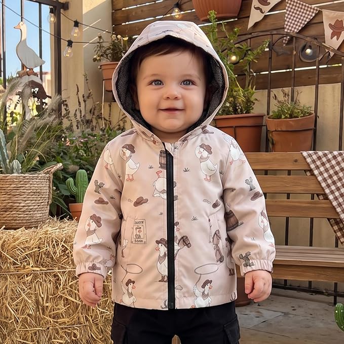 Toddler Baby Boy Lightweight Hooded Jacket Excavator Coat Outwear | Truck Print - Image 2