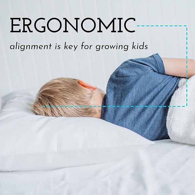 Little Sleepy Head Toddler Pillow with Pillowcase 13x18 - Kids Pillow for Sleeping - Toddler Pillow - Better Neck Support Ergonomic Pillow and Toddler Pillowcase - Best Pillows for Kids (White)
