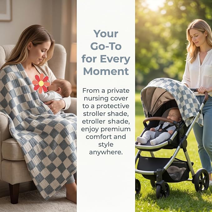 3 Pack Ultra Soft Checkered Muslin Swaddle Blankets 38"x40" Cotton Newborn - Image 5