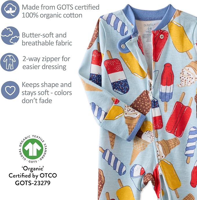 Butterblu Shadow Sleep & Play 100% Cotton Footless Two Way Zip Front PJs - Image 6