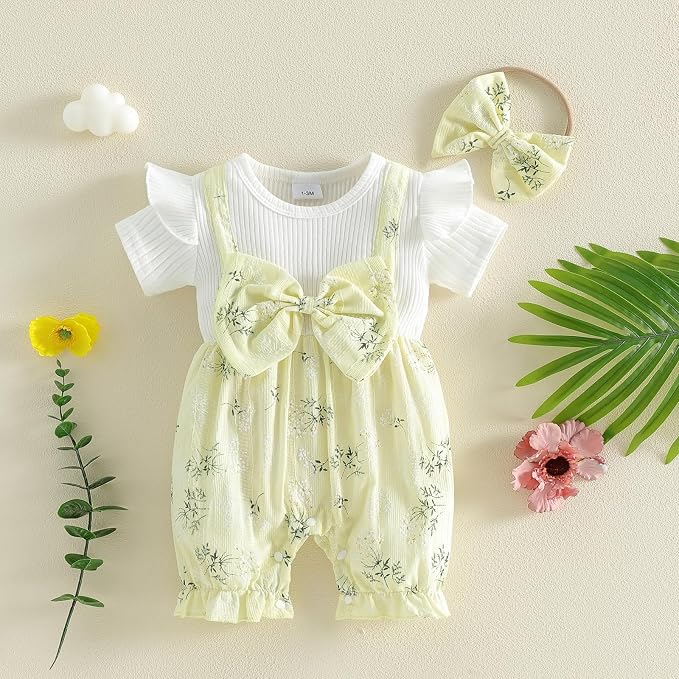 YINGISFITM Newborn Baby Girl Summer Clothes Short Sleeve Bubble Romper Bow - Image 5