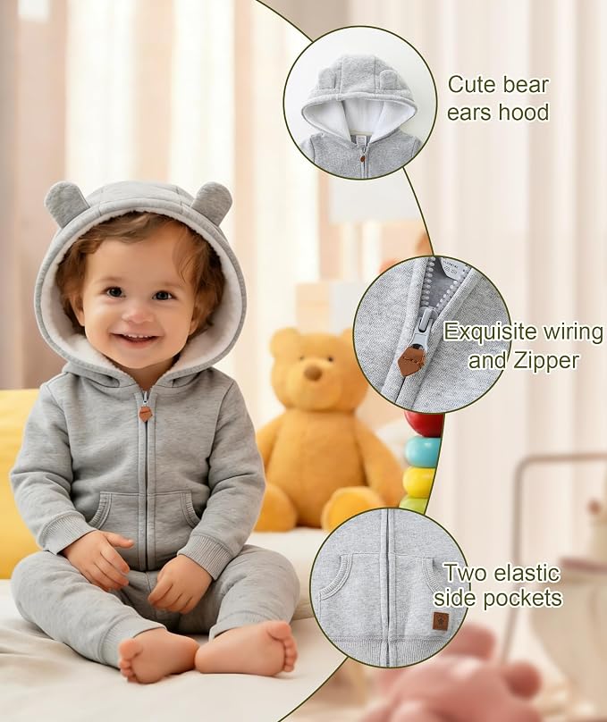 Hikido Baby Girls Boys Warm Adorable Hooded Zip Coat - Image 4