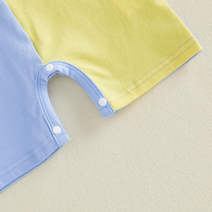 Newborn Baby Boy Summer Clothes Sleeveless Color Block Romper Bodysuit One - Image 5