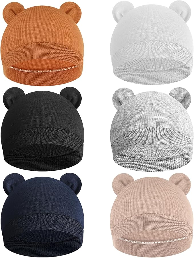 6 Pcs Baby Newborn Bear Ears Hats, Newborn Toddler Soft Beanie Hat by Unknown