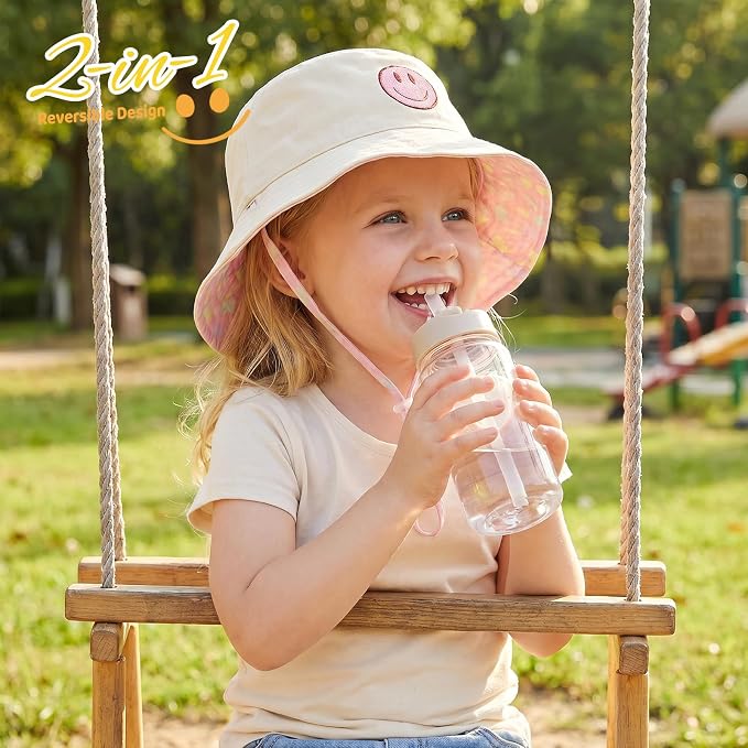 Toddler Hat Reversible Bucket Hat Happy Face Sun Hat Adjustable Chin Strap - Image 5