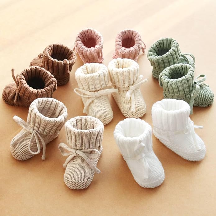 LifeTree Baby Knit Booties-2 Pairs, Cozy Cotton Handmade Crochet Baby Shoes - Image 8