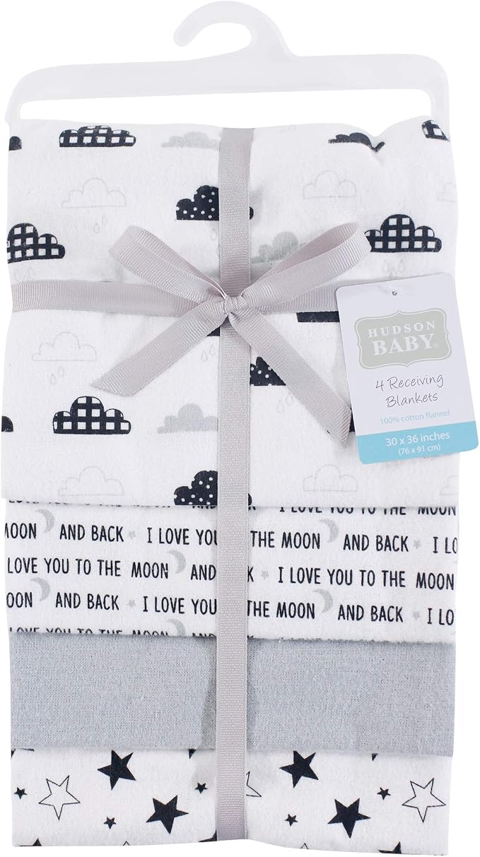 Hudson Baby Unisex Baby Cotton Flannel Receiving Blankets, Moon And Back - Image 2