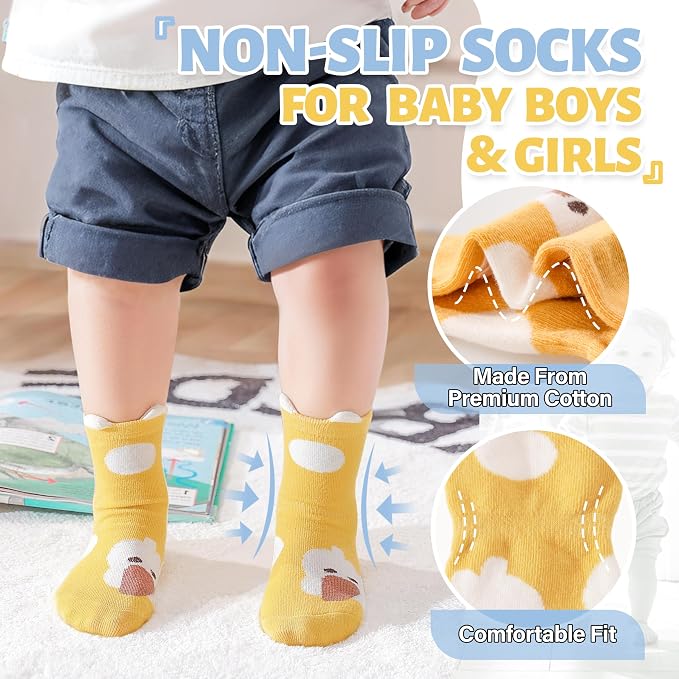 ANTSANG 12 Pairs Baby Girls Boys Toddlers Kids Crew Cotton Grips Socks | Smooth - Image 2
