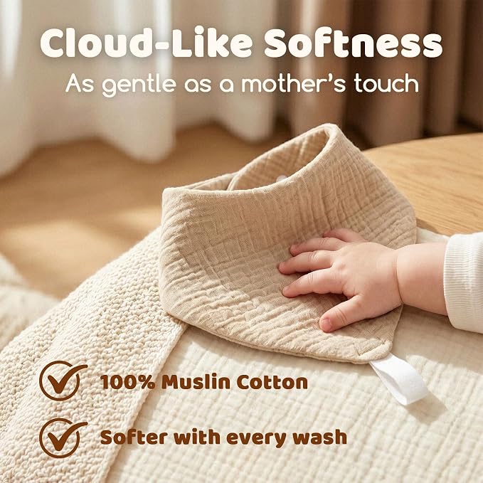8-Pack Muslin Baby Bibs for Drooling and Teething | Soft& Absorbent, 100% Cotton - Image 2