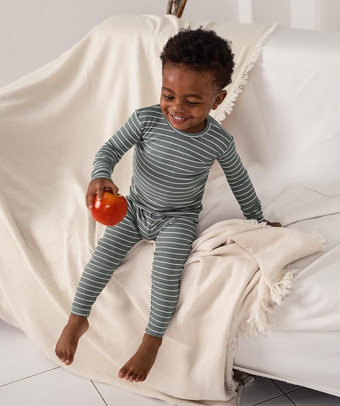 AVAUMA Stripe Pattern Baby Boys Girls Pajama Set Kids Toddler Snug fit Ribbed - Image 4