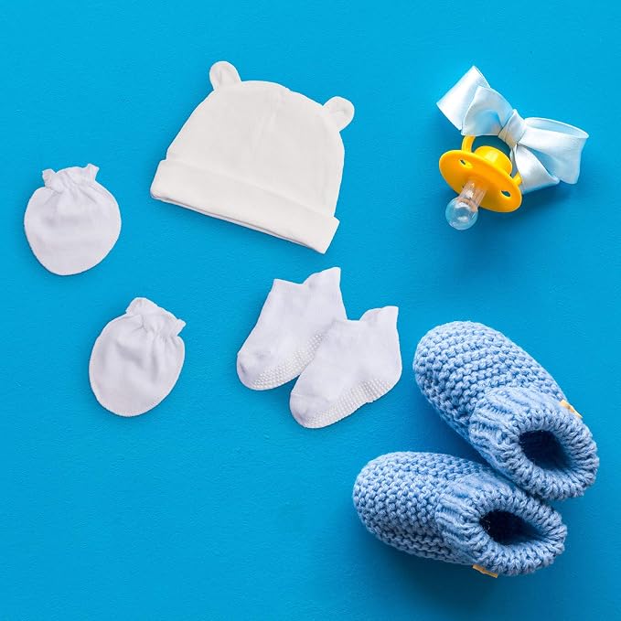 Syhood 4 Sets Baby Hat Mittens Socks Bear Ear - Image 7