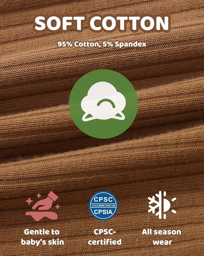 Bafeicao Baby Boy Girl 3 Pack Short Sleeve Rompers | 2 Way Zipper, Ribbed Cotton - Image 6