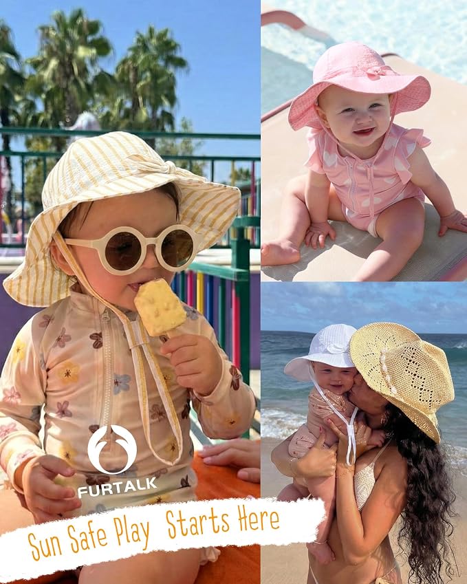 FURTALK 3 Pack Baby Sun Hat Toddler Beach Hat Girls UPF 50+ Wide Brim Infant - Image 7