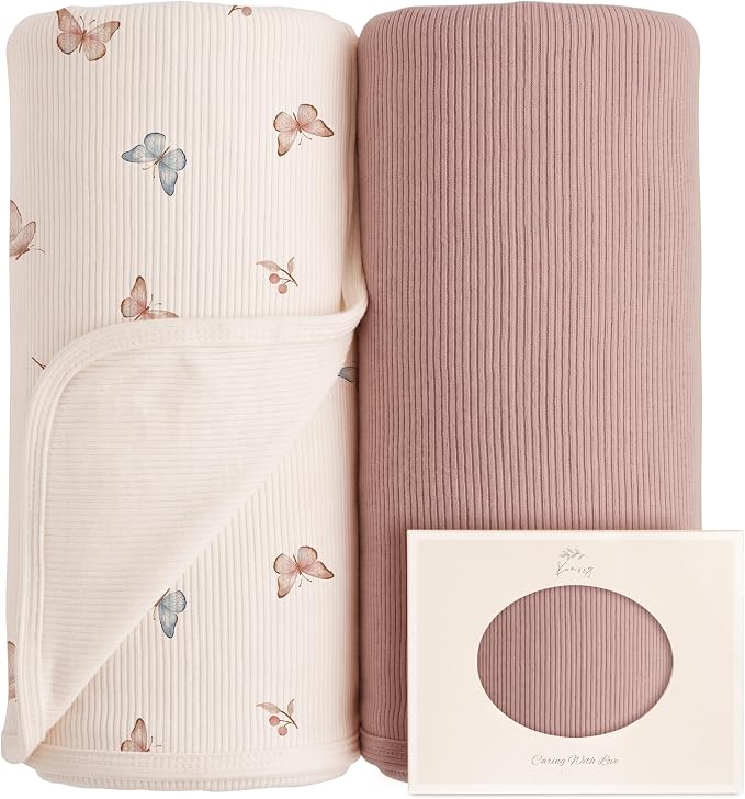 Konssy 2 Pack Ribbed Knit Swaddle Blankets by Konssy