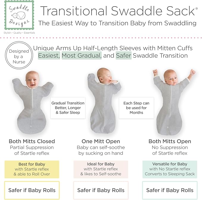 SwaddleDesigns Transitional Swaddle Sack, Arms Up Half-Length Sleeve & Mitten - Image 3