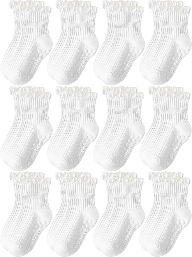 Baby Toddler Girls Socks Grip Ruffle Non Slip Kids Cotton 12 Pack Socks | by Aroveea