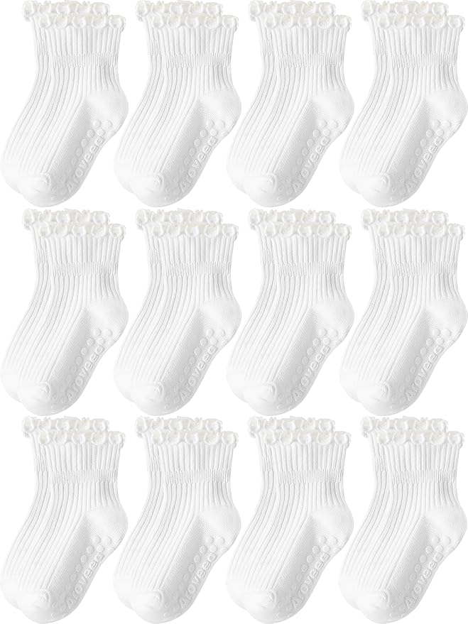 Baby Toddler Girls Socks Grip Ruffle Non Slip Kids Cotton 12 Pack Socks | by Aroveea