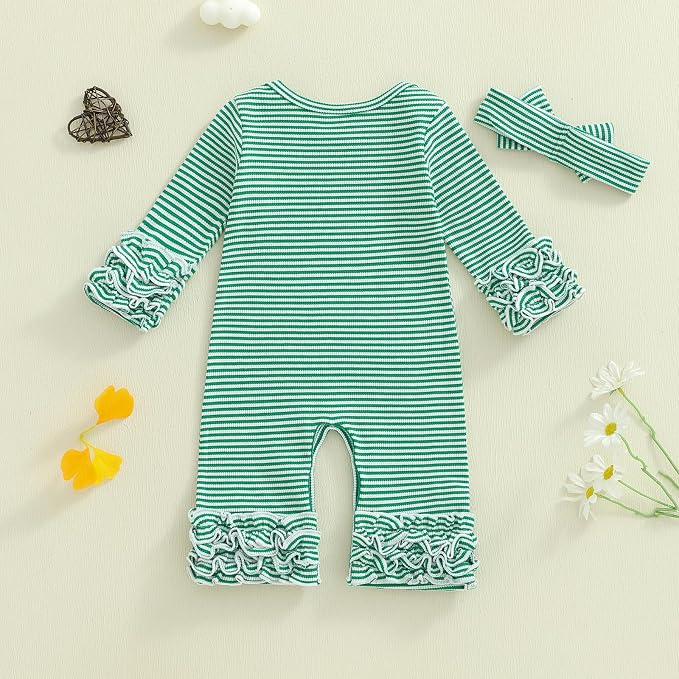 Newborn Baby Girl Clothes Jumpsuit Ruffle Romper Bodysuit Pants Headband - Image 6