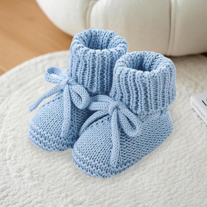 SOLILOQUY Baby Boy Girl Cozy Knit Booties Stay-On Bow Tie Newborn First Shoes - Image 4