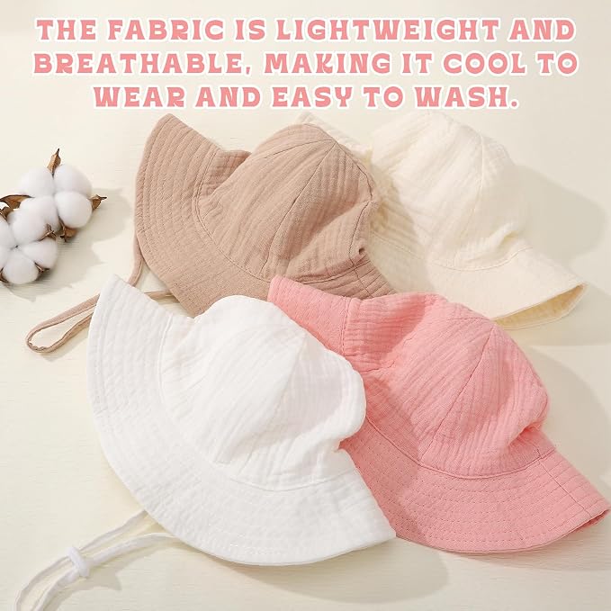 4 Pack Muslin Baby Sun Hat UPF 50+ Sun Protection | Soft Muslin, Wide Brim - Image 2