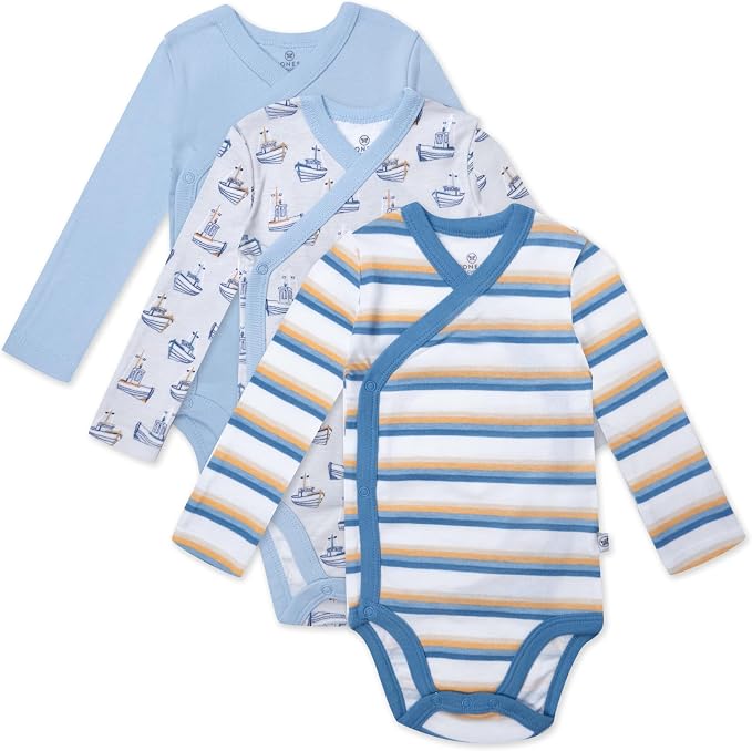 HonestBaby Baby 3-pack Long Sleeve Side-snap Kimono Bodysuits Organic Cotton by HonestBaby