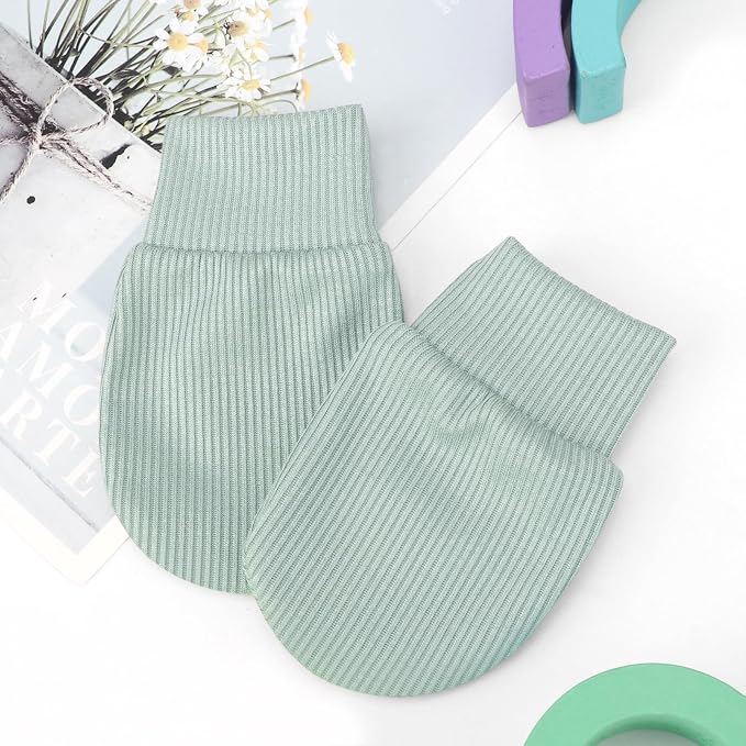 AQOKKA Newborn Baby Mittens No Scratch Cotton Elastic Wrist Gloves Infant - Image 5