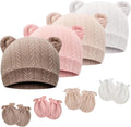 Newborn Baby Hat and Mittens Set Bear Ears Toddler Infant Beanie Caps Newborn by AQOKKA