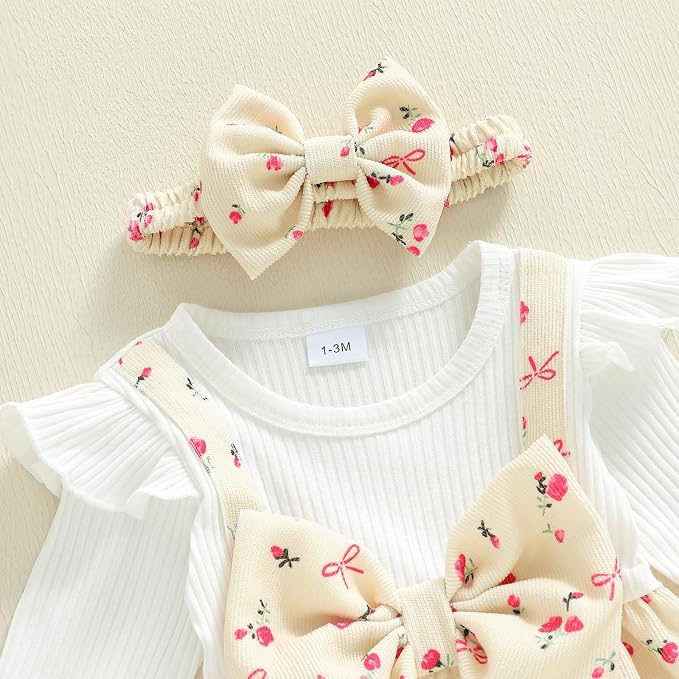 Newborn Baby Girl Clothes Ruffle Sleeve Jumpsuit Corduroy Floral - Image 4