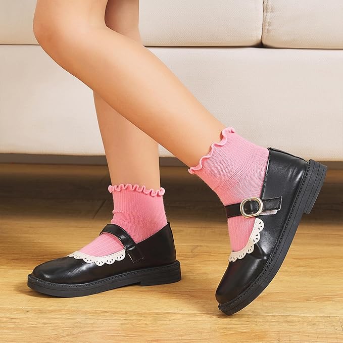 ANYANIME Toddler Socks Ruffle for Girls Baby Grip Socks Non Slip Cute Frill - Image 3