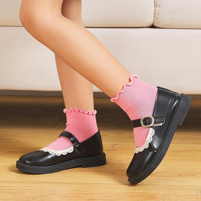 ANYANIME Toddler Socks Ruffle for Girls Baby Grip Socks Non Slip Cute Frill - Image 3