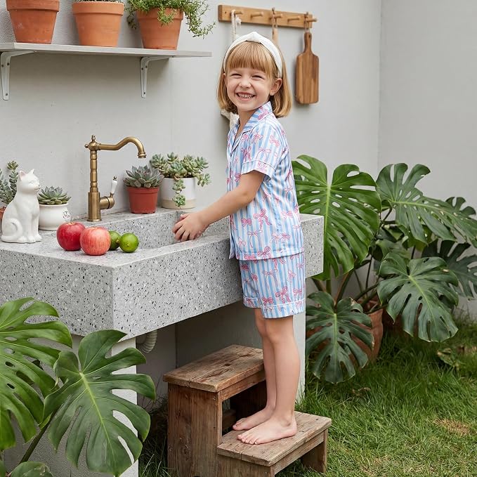 Kuriozud Toddler Baby Girl Pajamas Set Summer Floral Short Sleeve Button Down - Image 3
