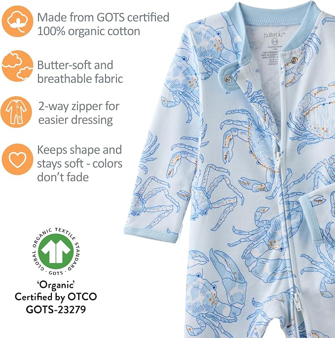 Butterblu Shadow Sleep & Play 100% Cotton Footless Two Way Zip Front PJs - Image 6