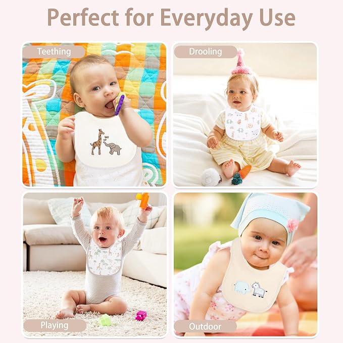 6 Pack Baby Bibs for Drooling and Teething Soft Cotton Absorbent - Image 5