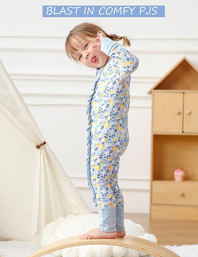 JunNeng Baby Girl Viscose from Bamboo Sleeper with Mitten Cuffs, 2 Way Zipper Romper, Sleep N' Play Pajamas 0-18 Months