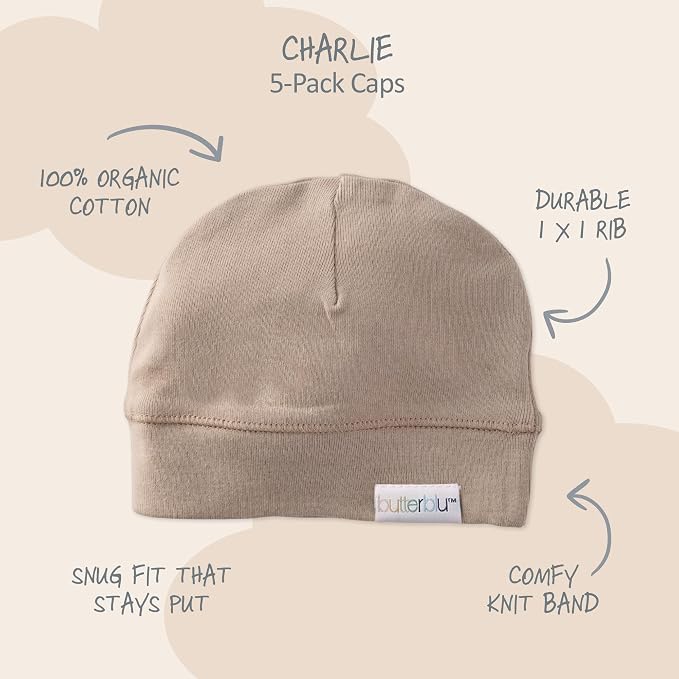 Charlie 5-Pack Caps 100% Organic Cotton Beanie Hats | GOTS certified Organic - Image 3