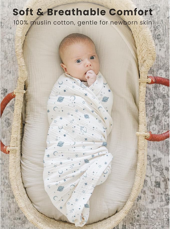 Konssy 3-Pack Muslin Baby Swaddle Blankets, 47 x 47 in Receiving Blankets | - Image 3