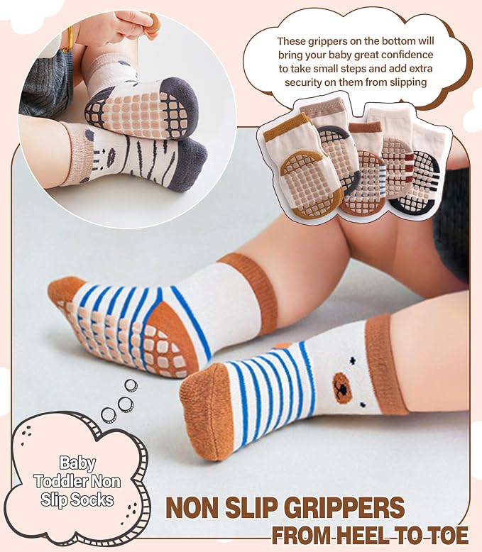 LANLEO Baby Toddler Socks with Grips Baby Toddlers Girls Boys Non Slip Grip - Image 2
