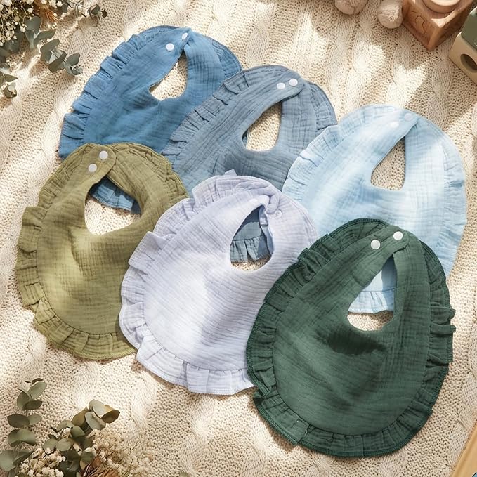 Kenning 18 Pcs Baby Muslin Drool Bibs Ruffle Snap Button - Image 5