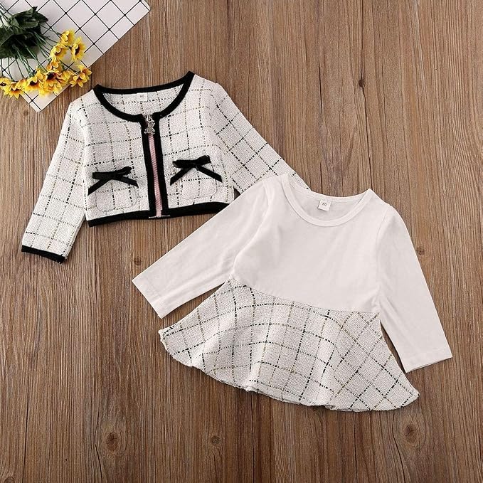 Toddler Kids Baby Girls Plaid Skirt Set Cardigan Jacket Coat + Tutu Dress Set - Image 4