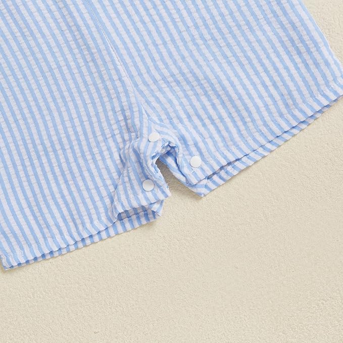 Newborn Baby Boys Sleeveless Seersucker Romper One Piece Straps Overalls - Image 6