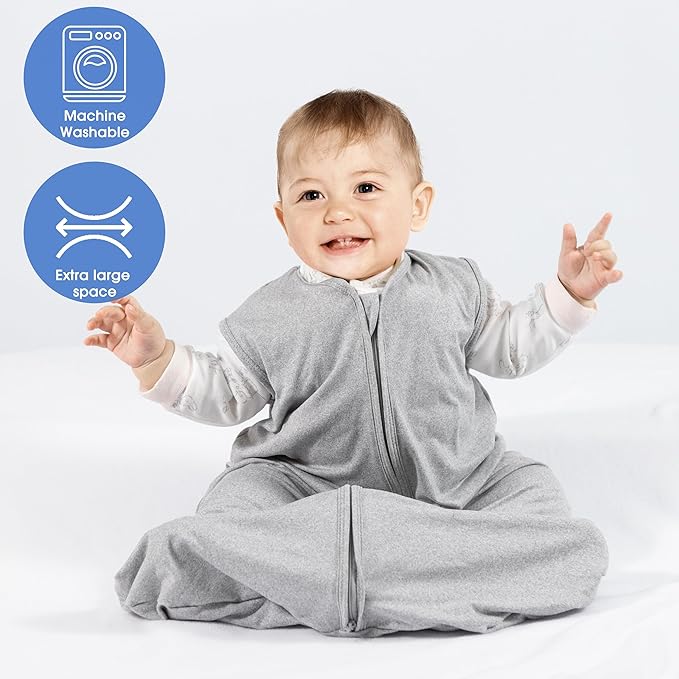 Baby Sleep Sack 6-12 Months Baby Wearable Blanket 100% Rayon Cotton 2-Way Zipper Toddler Sleeping Sack，Comfy Soft Lightweight TOG 0.3(grey)