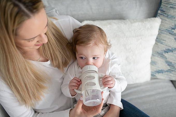Dr. Brown's Milestones Wide-Neck Sippy Spout Bottle with 100% Silicone Handles, Easy-Grip Handles with Soft Sippy Spout, 9oz/270mL, Gray, 1-Pack, 6m+