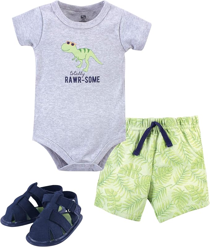 Hudson Baby Unisex Baby Cotton Bodysuit, Shorts and Shoe Set by HudsonBaby