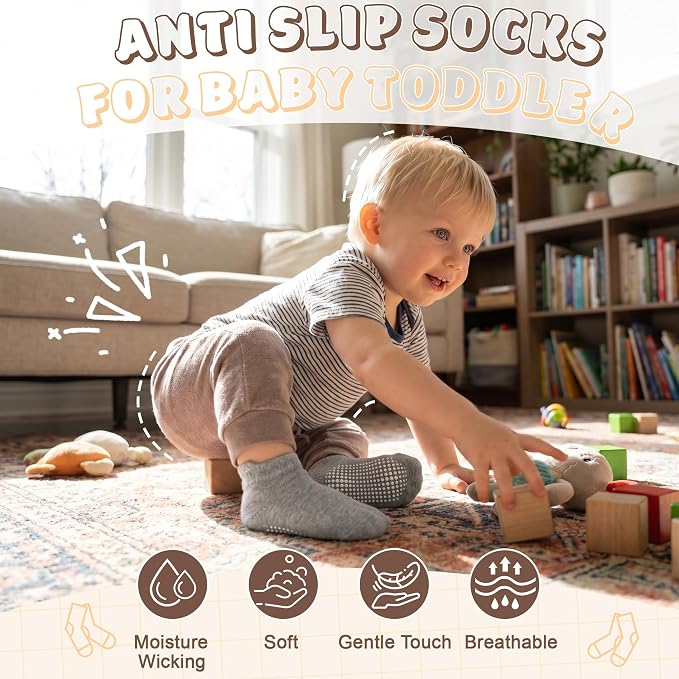 GRPSKCOS Non Slip Toddler Socks 15 Pairs Toddler Grip Anti Skid Low Cut Socks - Image 5