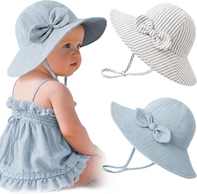 Konssy 2-Pack Muslin Baby Sun Hats by Konssy