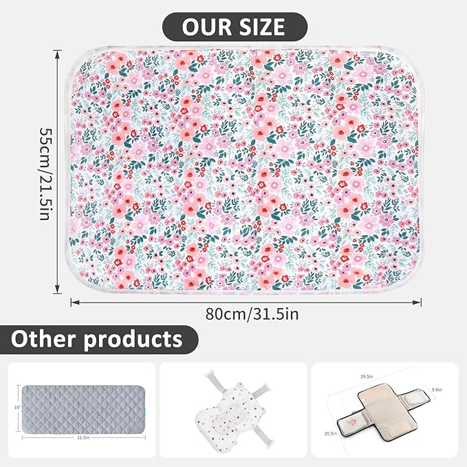 Baby Diaper Changing Pad, 21 5/8" x 31.5" Waterproof Changing Pad Liners - Reusable Soft and Absorbent Portable Changing Mat(Flower1PCS)