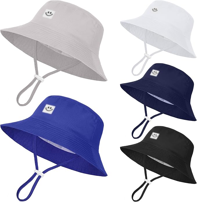 Cooraby 5 Pack Baby Sun Hat Adjustable Smile Bucket Hat Sun Protective Cap by Cooraby