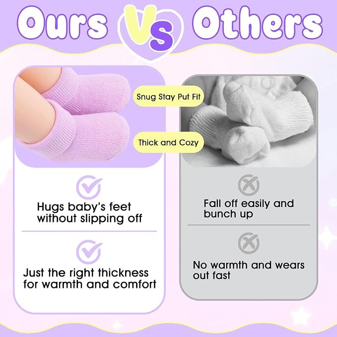 8 Pairs Newborn Socks Thick Cotton Terry Turn Cuff Baby Socks 0-6 Months Cute - Image 4